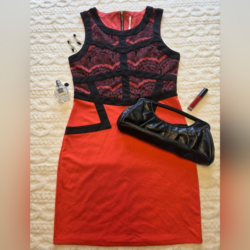 Event Red & Black Lace Bodycon Dress – Size L